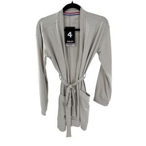 NWT FOURLAPS Women's XS Grey Long Sleeve Robe Belted Pockets Loungewear